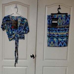 Brand new Rebdolls 2 piece crop top tie front skirt set 2x